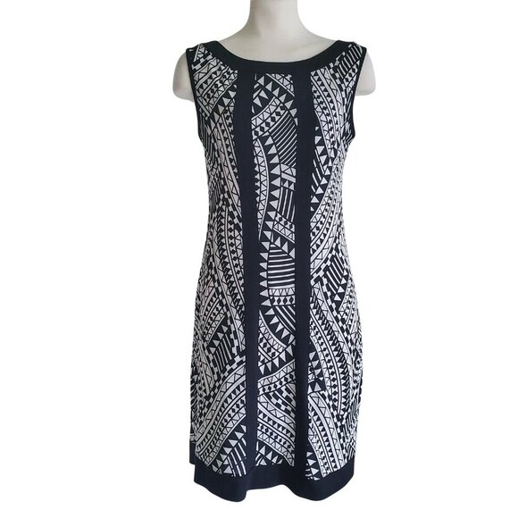 60s Mod Print Retro Nina Ricci Style Sleeveless Dress Black & White Shift Dress - Picture 2 of 16